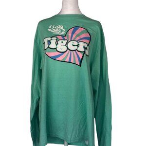 LSU Tigers long sleeve shirt, large, New. light green with pink and blue heart